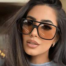 Sunglasses Aviator Polarized - Black Double‑Bridge Aviator‑Style Square Sunglasses, Gradient‑Orange