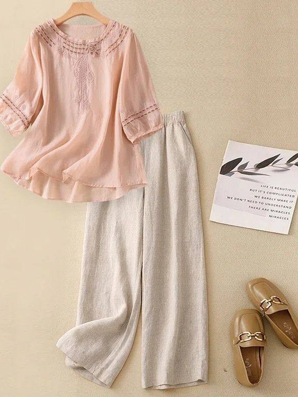 High-End Cotton Linen Set Wome - Linen Shirt Breathable recension och pris