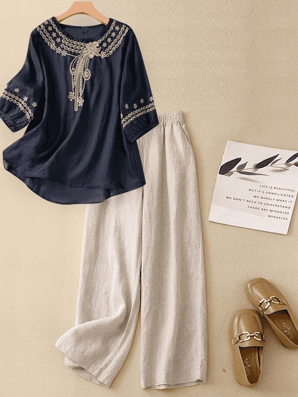 High-End Cotton Linen Set Wome - Linen Shirt Breathable recension och pris