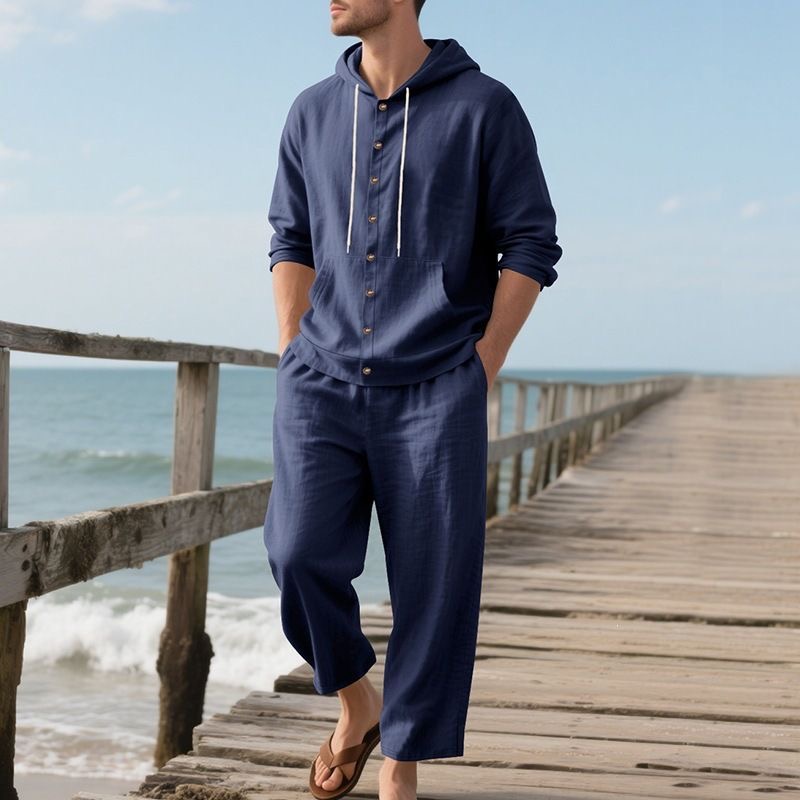 Men's Linen Beach Set Summer C - Linen Shirt Breathable recension och pris
